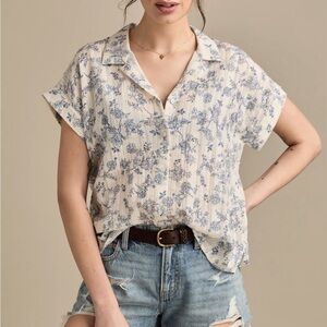 NWT Lucky Brand Textured Button Down Short Sleeve Shirt